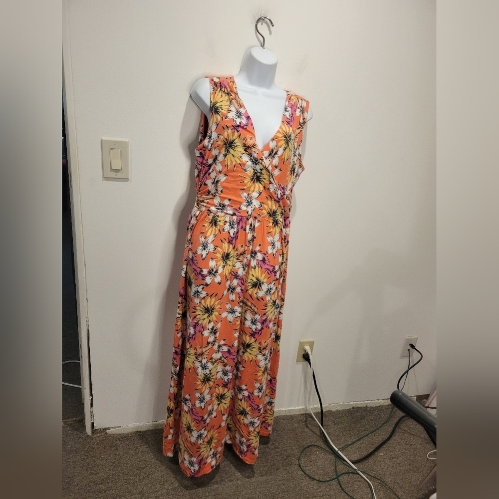 Lands End Size L Tropical Floral Print Maxi Dress